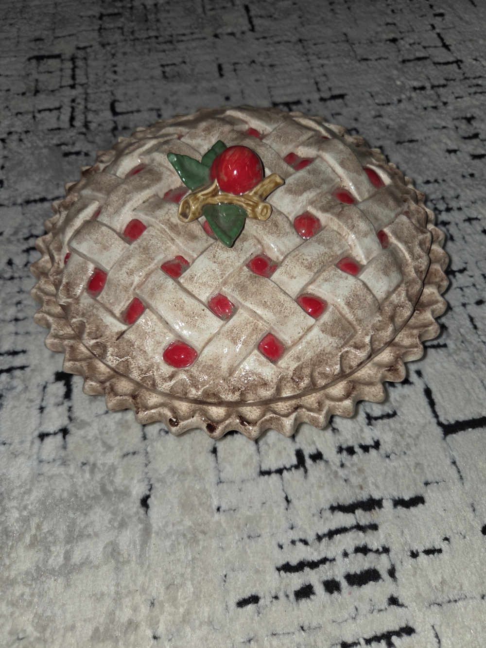 Decorative Cherry Lattice Ceramic Trinket Box - Red and Cream
